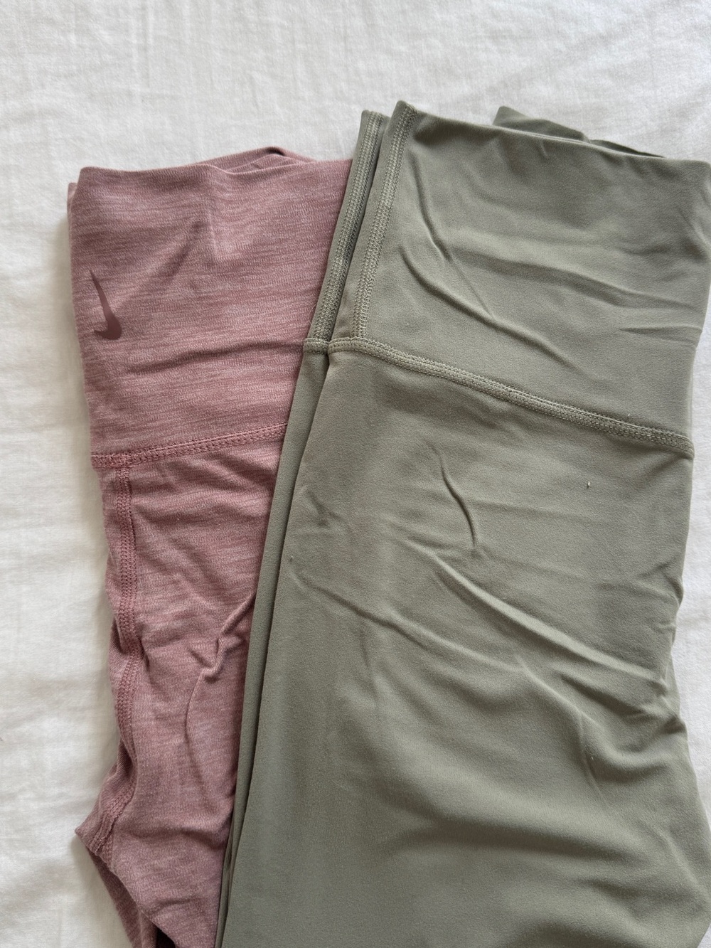 Nike Pink Heather & Olive Green Leggings Pair